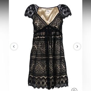 Milly Black Lace Cap Sleeve Babydoll Dress with Beige Lining Size 6